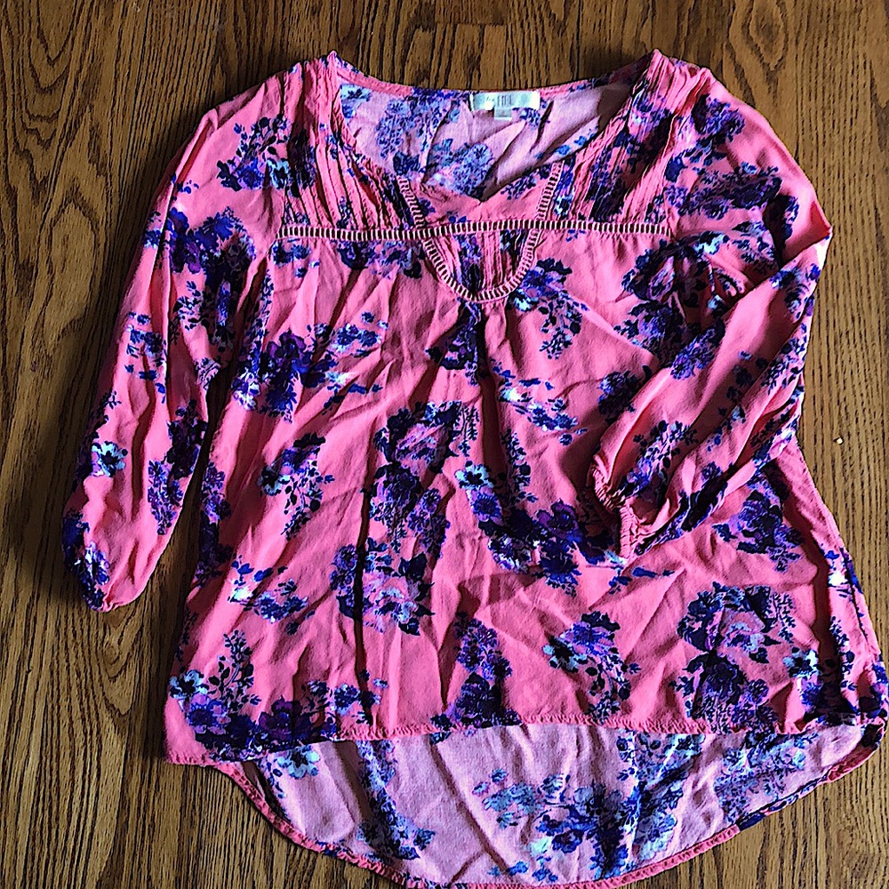3/4 Sleeve Coral Floral Blouse